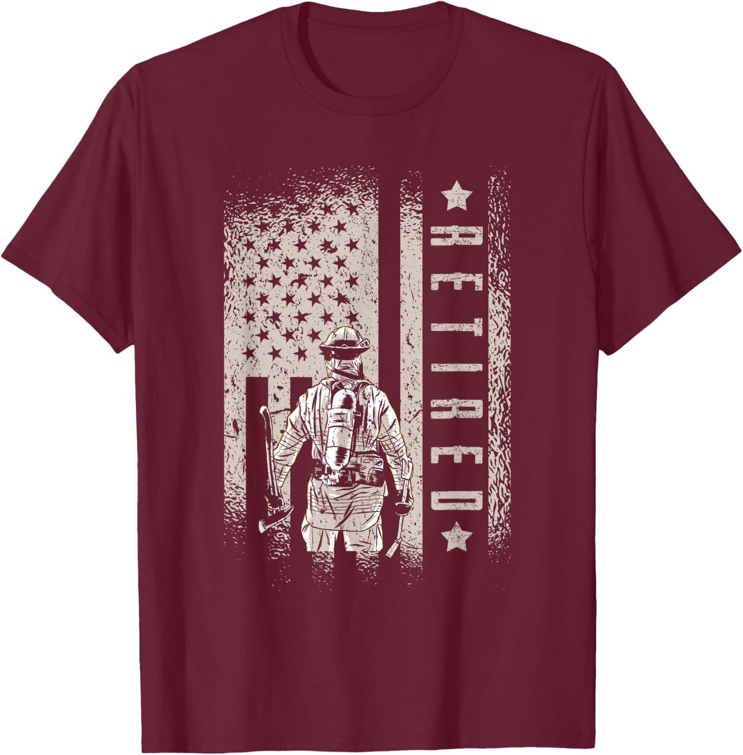 Retired Firefighter Fireman Axe American Flag T-Shirt - T-Shirt | Maroon