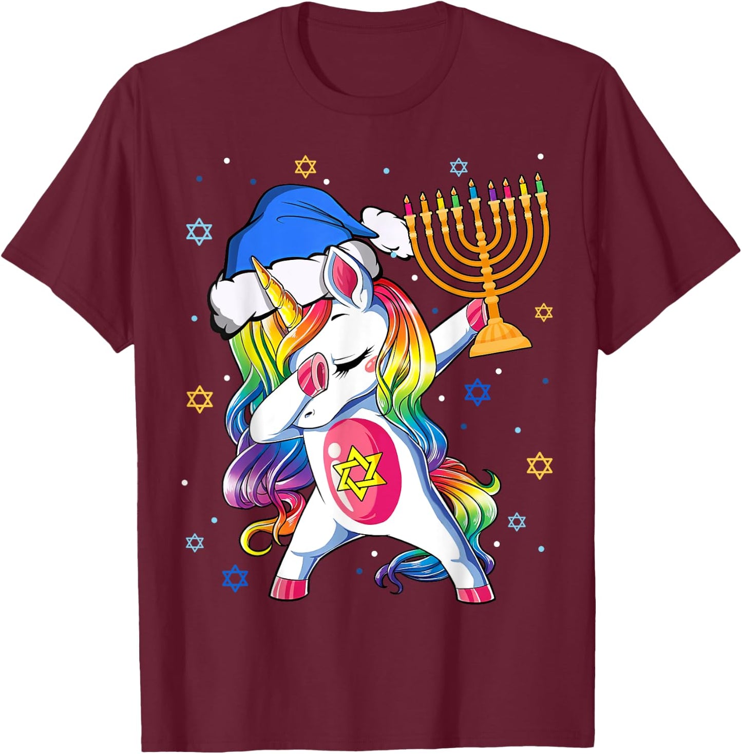 Jewnicorn Funny Hanukkah Unicorn Gift Girl Women Pajamas T-Shirt - T-Shirt | Maroon