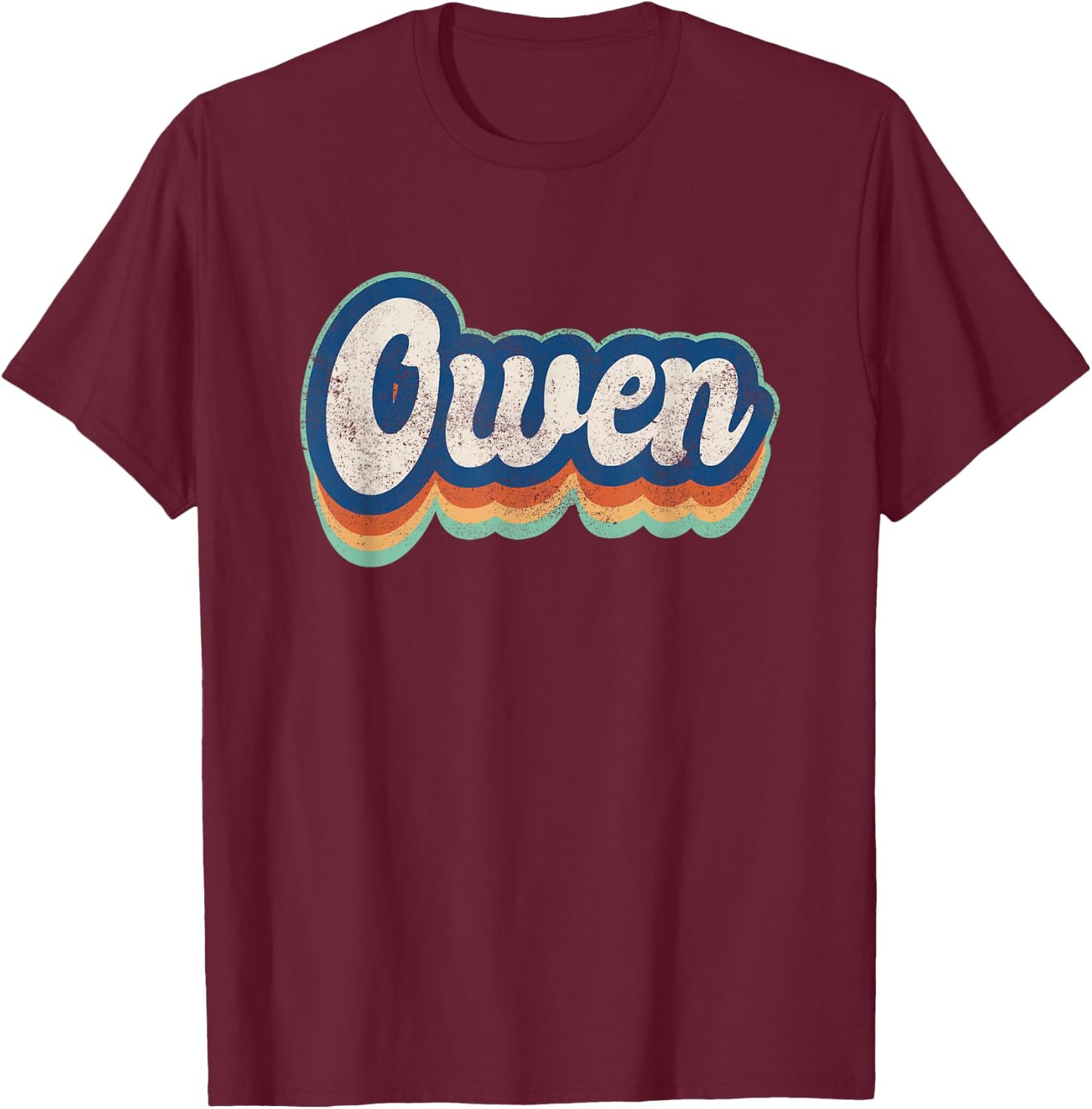Owen First Name Boy Vintage Style 70s 80s Personalized T-Shirt - T-Shirt | Maroon