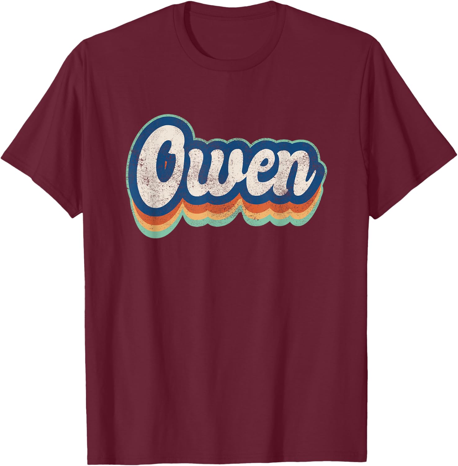 Owen First Name Boy Vintage Style 70s 80s Personalized T-Shirt - T-Shirt | Maroon