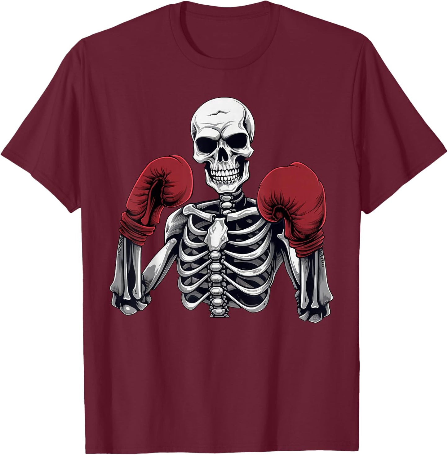 Skeleton Boxer Boxing Kickboxing Halloween Martial Arts T-Shirt - T-Shirt | Maroon