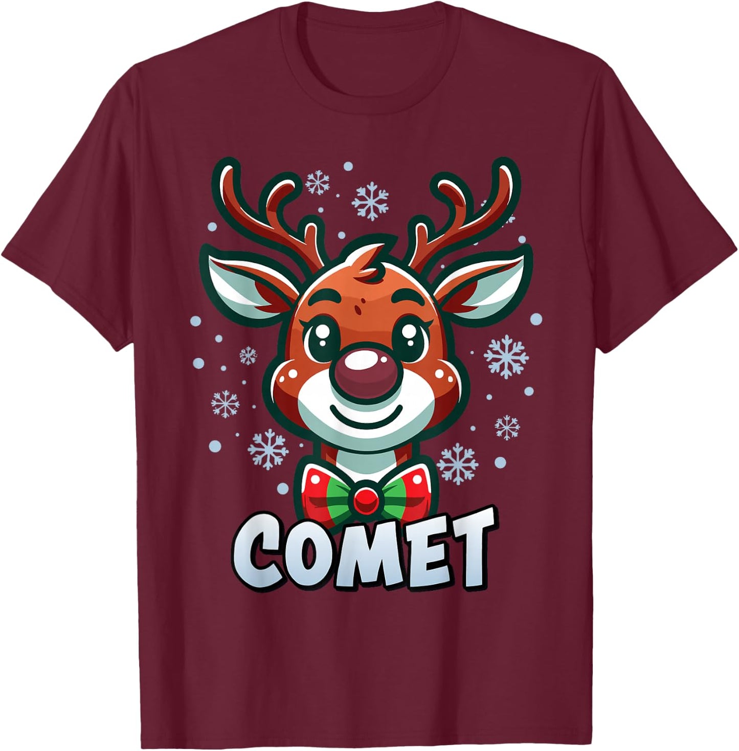 Santa’s Reindeer Comet Xmas Group Costume T-Shirt - T-Shirt | Maroon