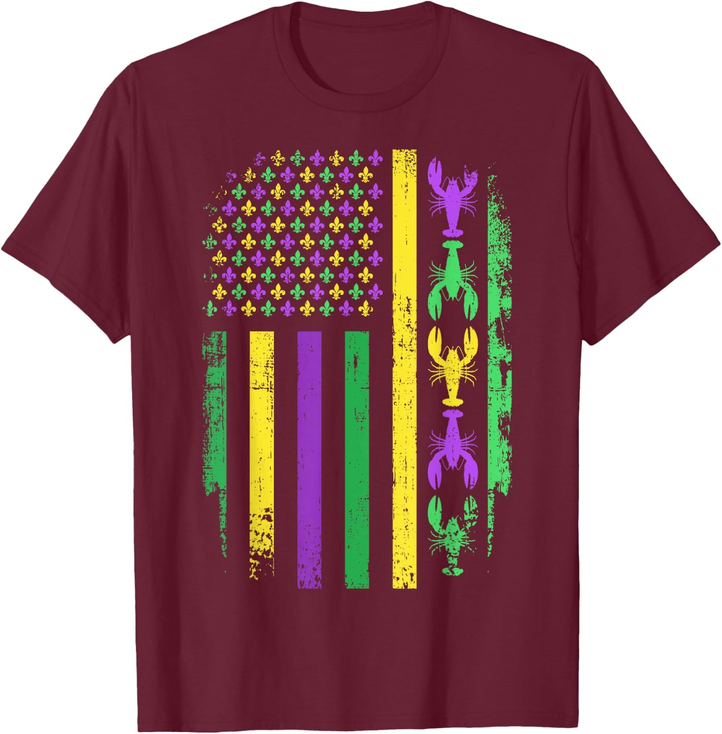 Mardi Gras US American flag with crawfish New Orleans T-Shirt - T-Shirt | Maroon