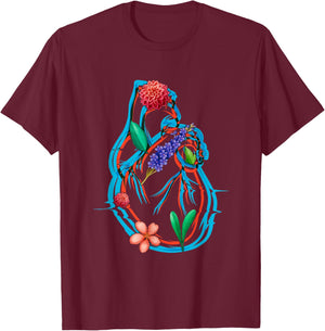 Anatomical Heart And Flowers Funny Men Women Cardiologist T-Shirt - T-Shirt | Maroon