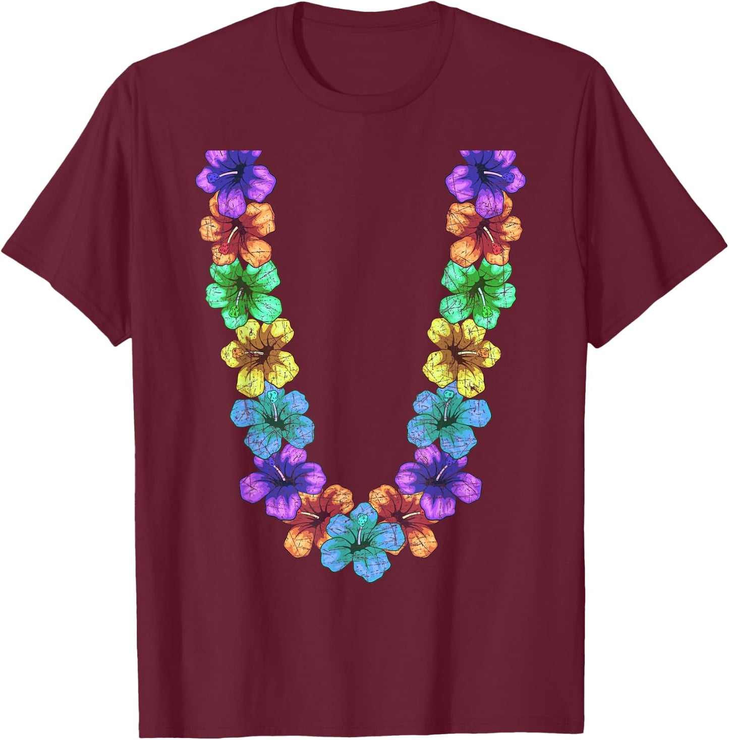 Colorful Flower Chain Tropical Summer Vacation Hawaii Lei T-Shirt - T-Shirt | Maroon