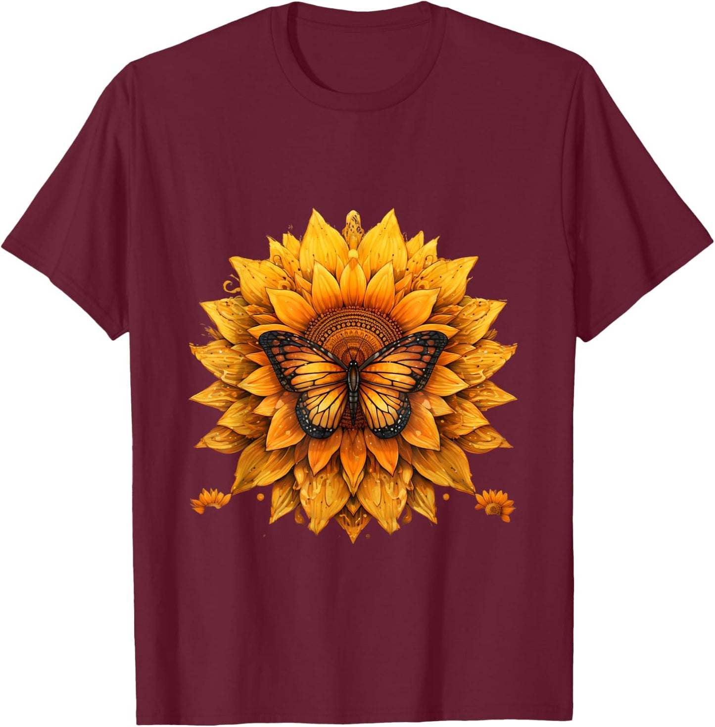 Sunflower butterfly floral vintage cool graphic T-Shirt - T-Shirt | Maroon