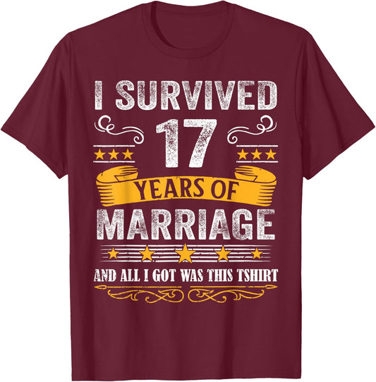 17th Wedding Anniversary shirt Couples Husband Wife 17 Years T-Shirt - T-Shirt | Maroon