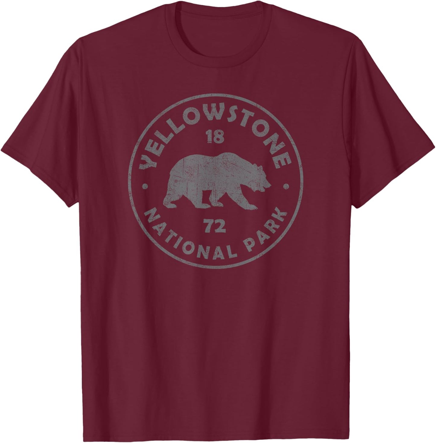 Retro Bear Yellowstone National Park 1872 Hiking Souvenir T-Shirt - T-Shirt | Maroon