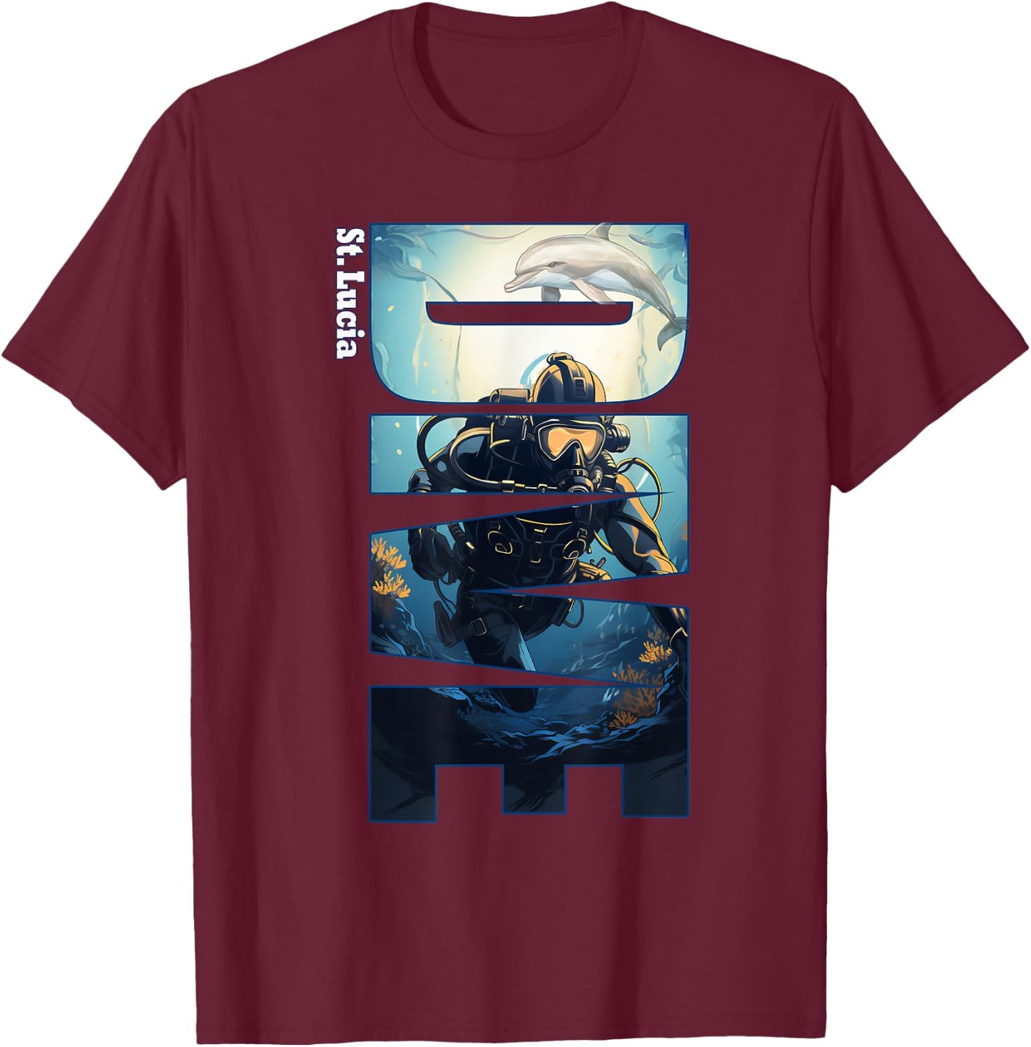 DIVE St. Lucia SCUBA Diving Snorkeling T-Shirt - T-Shirt | Maroon