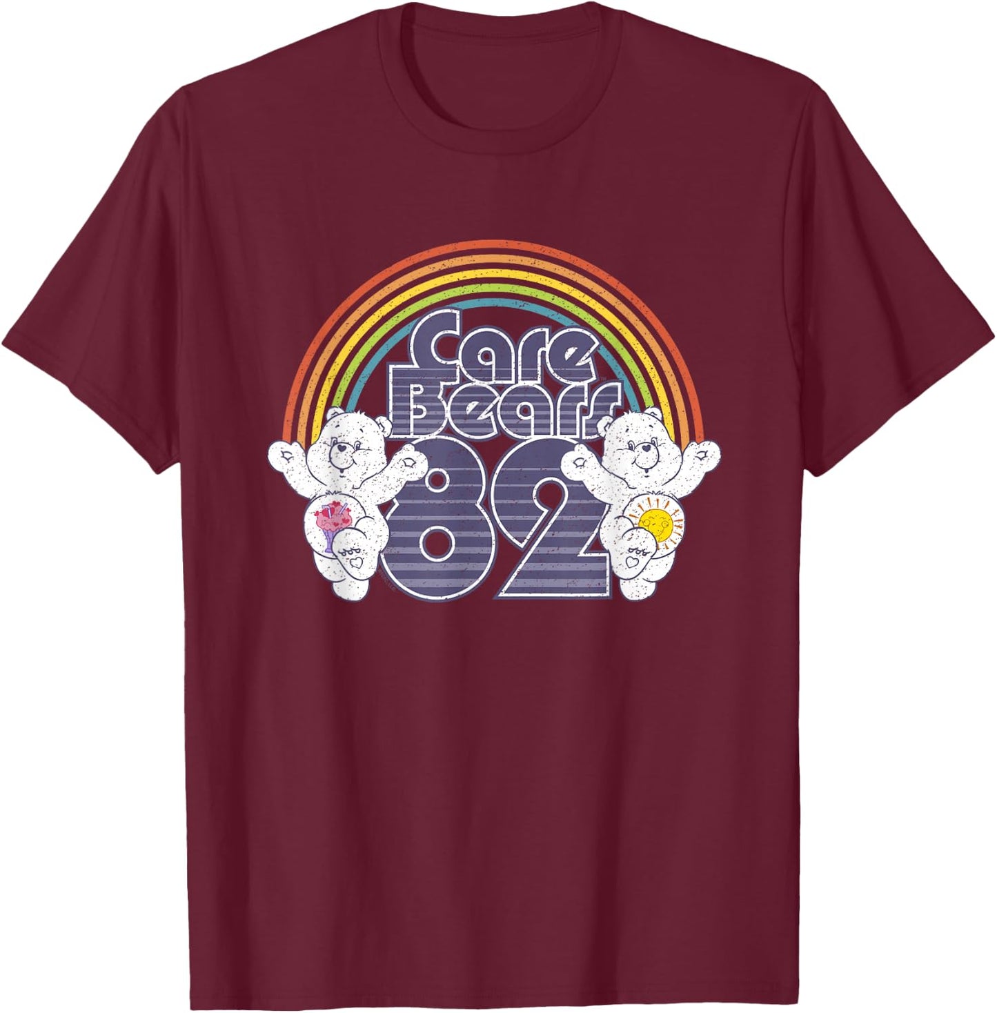 Care Bears 82 Rainbow With Share Bear And Cheer Bear T-Shirt - T-Shirt | Maroon