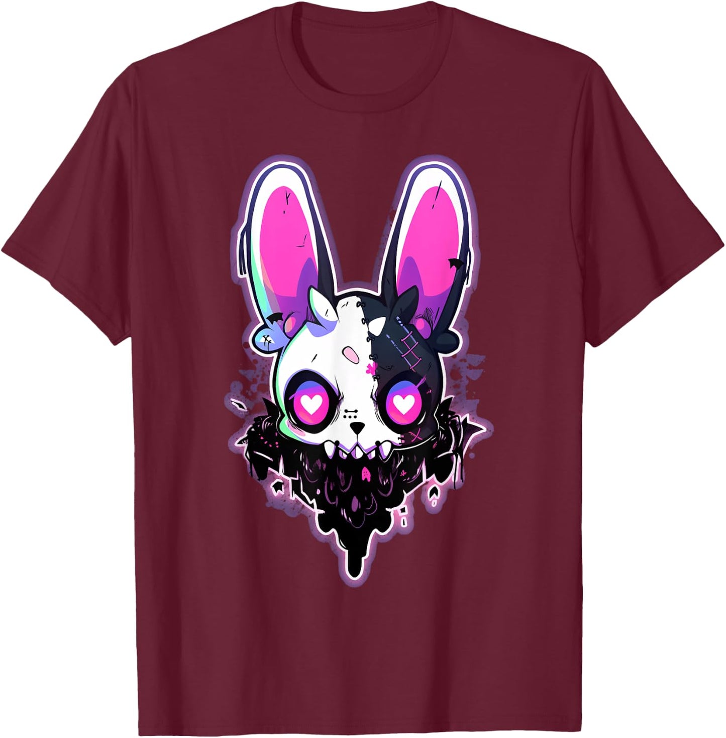 Kawaii Rabbit Cute Goth Bunny E-Girl Gothic Outfit Grunge T-Shirt - T-Shirt | Maroon