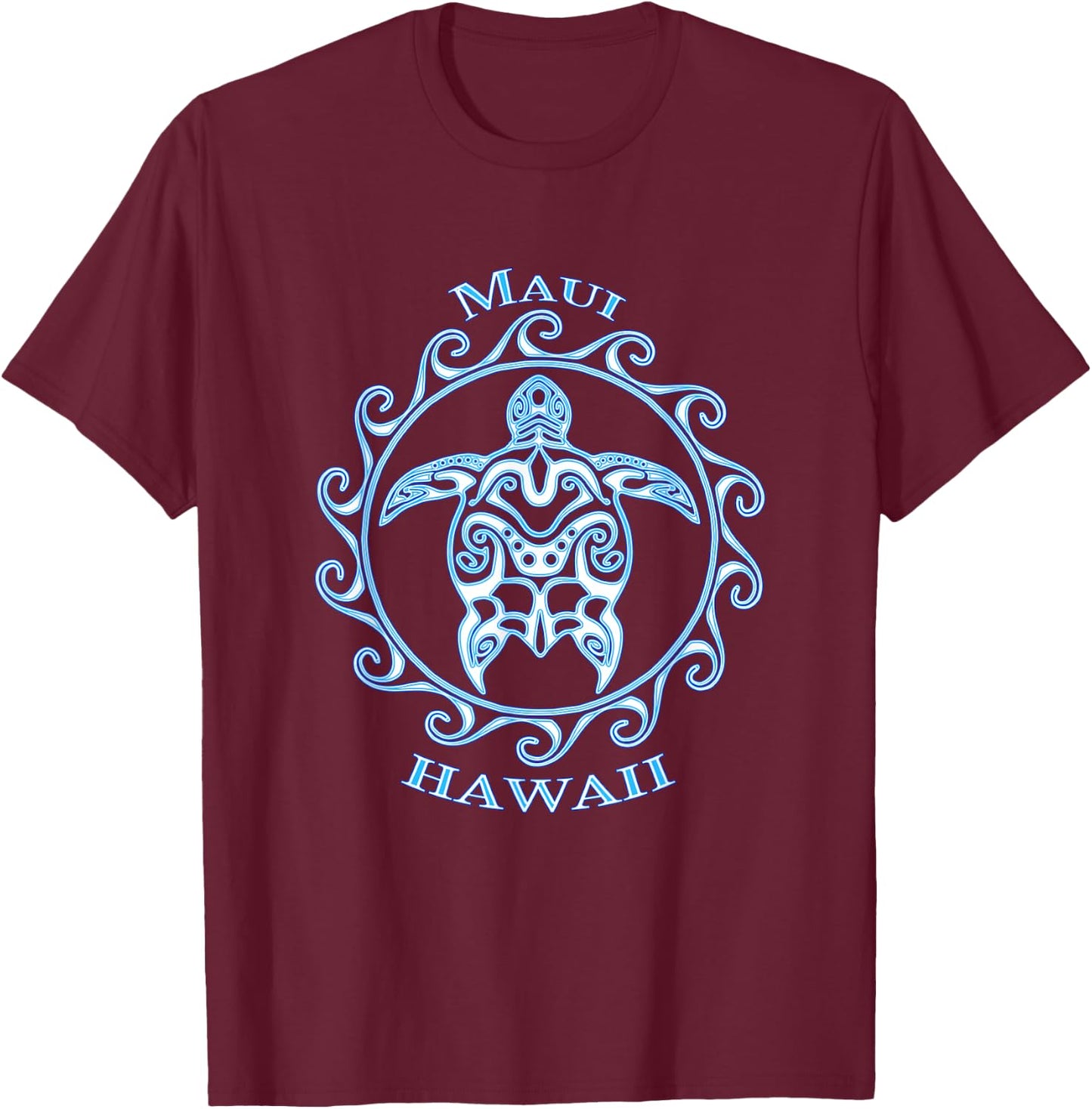 Maui Hawaii Honu Tribal Sea Turtle Summer Beach T-Shirt - T-Shirt | Maroon