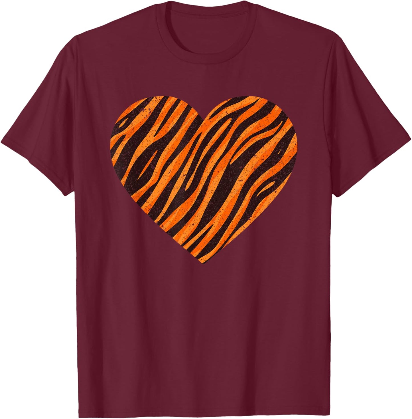 Cool Tiger Stripes Women Animal Lover Heart Pattern T-Shirt - T-Shirt | Maroon