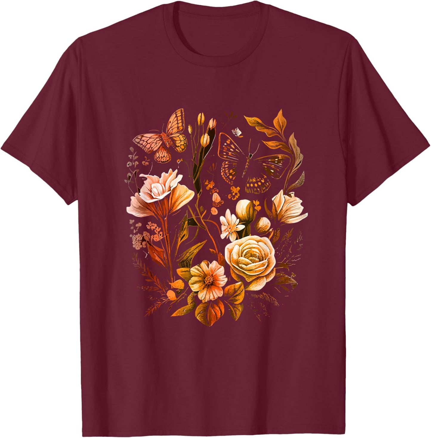 Insect Flower Floral Monarch Butterfly Monarch Butterflies T-Shirt - T-Shirt | Maroon