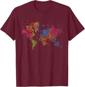 Travelling Country Travelling Colorful World Map T-Shirt - T-Shirt | Maroon