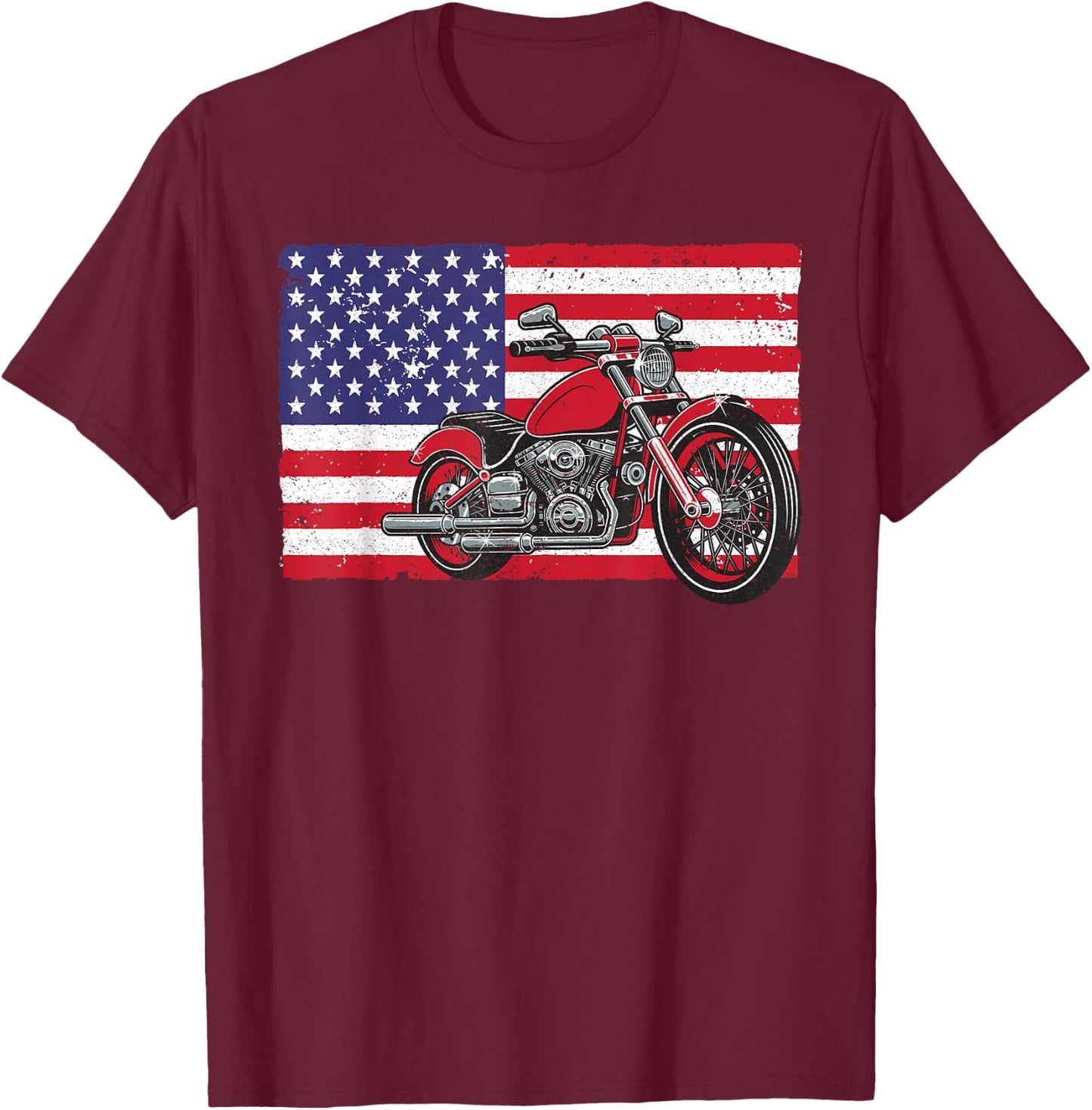 Cool Vintage Motorcycle Women American Flag Biker T-Shirt - T-Shirt | Maroon