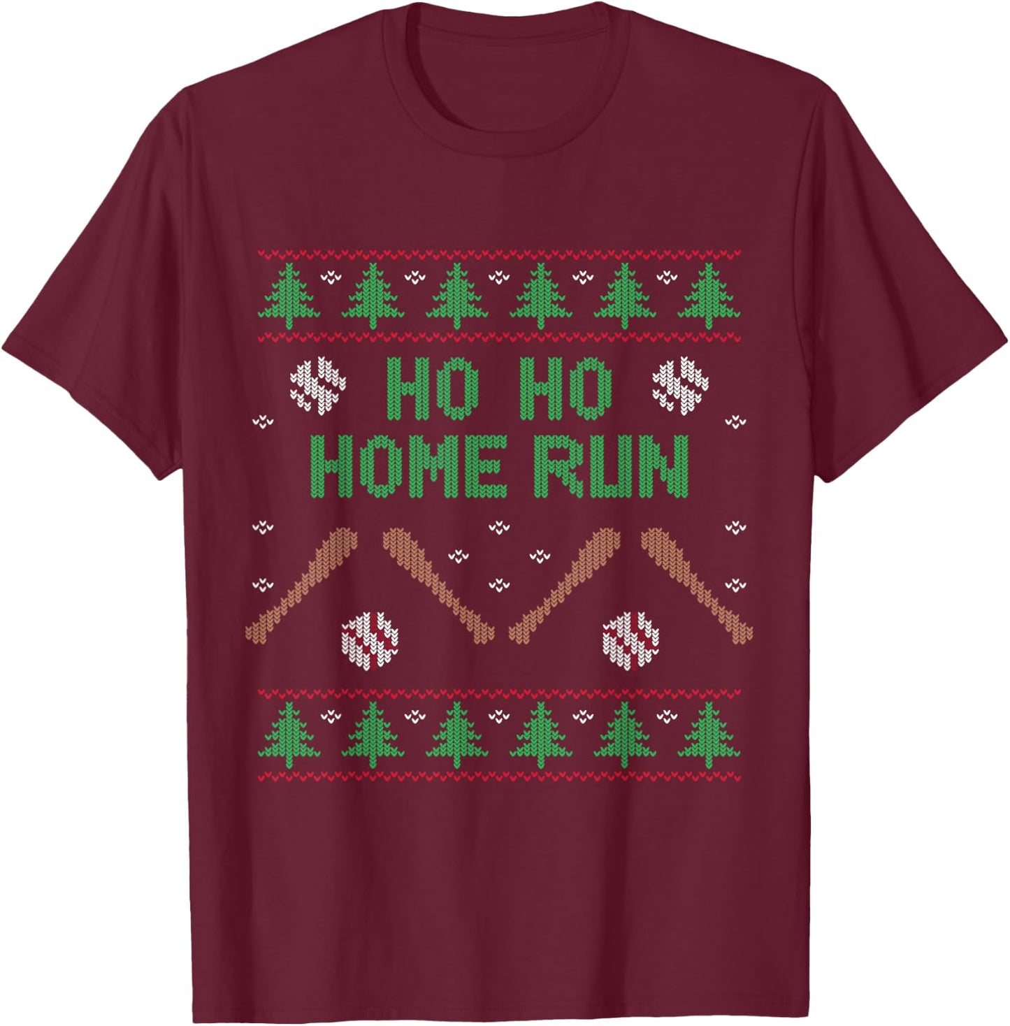Ho Ho HOME Run Funny Ugly Christmas apparel Baseball lover T-Shirt - T-Shirt | Maroon