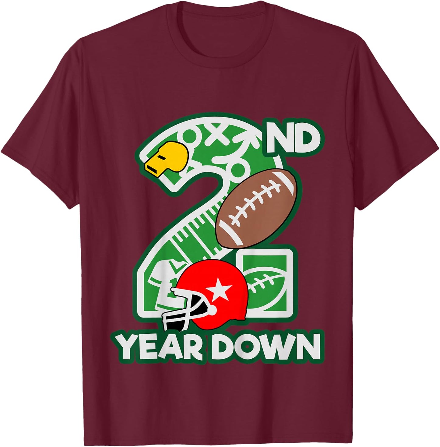Kids 2nd birthday football theme party shirt 2 year old boy girl T-Shirt - T-Shirt | Maroon