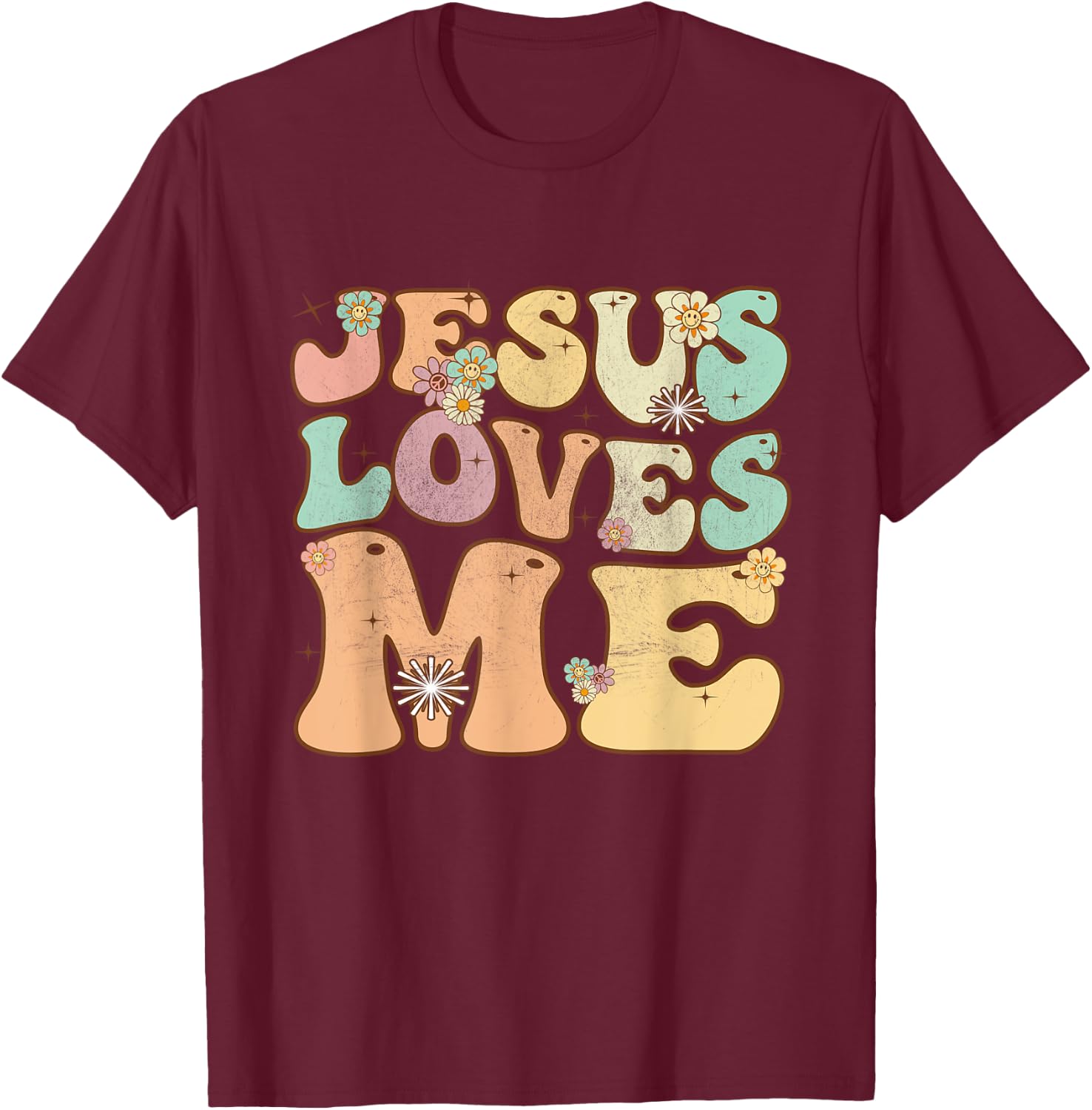 Groovy Jesus Loves Me Vintage Retro Christian T-Shirt - T-Shirt | Maroon