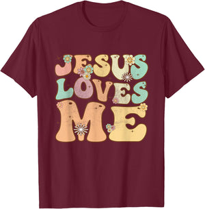 Groovy Jesus Loves Me Vintage Retro Christian T-Shirt - T-Shirt | Maroon