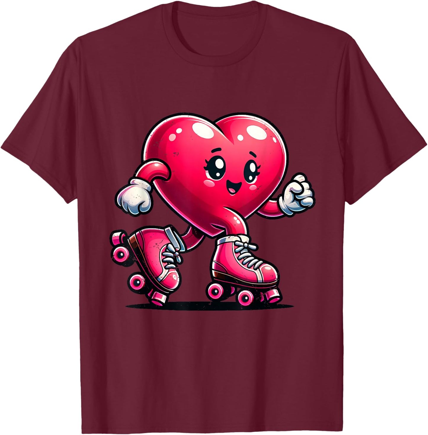 Roller Skate Valentines Day Heart Lover Girls Women Skating T-Shirt - T-Shirt | Maroon