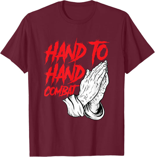 Praying Hands Christian Hand To Hand Combat T-Shirt - T-Shirt | Maroon