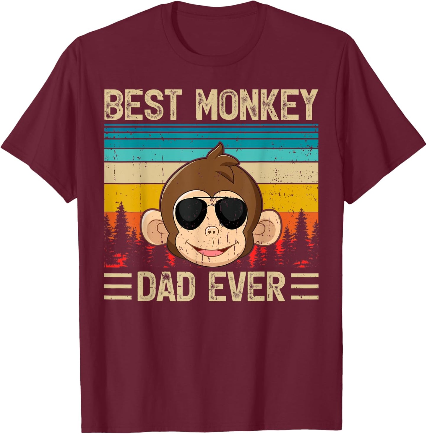 Monkey Vintage Funny Best Monkey Dad Ever Father's Day T-Shirt - T-Shirt | Maroon