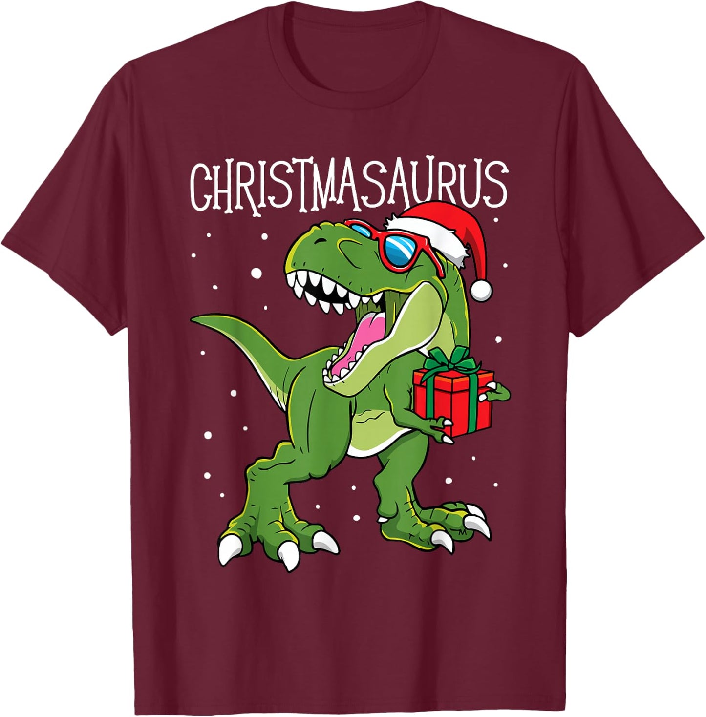 Boys Christmasaurus Christmas Dinosaur Dino Family Matching T-Shirt - T-Shirt | Maroon