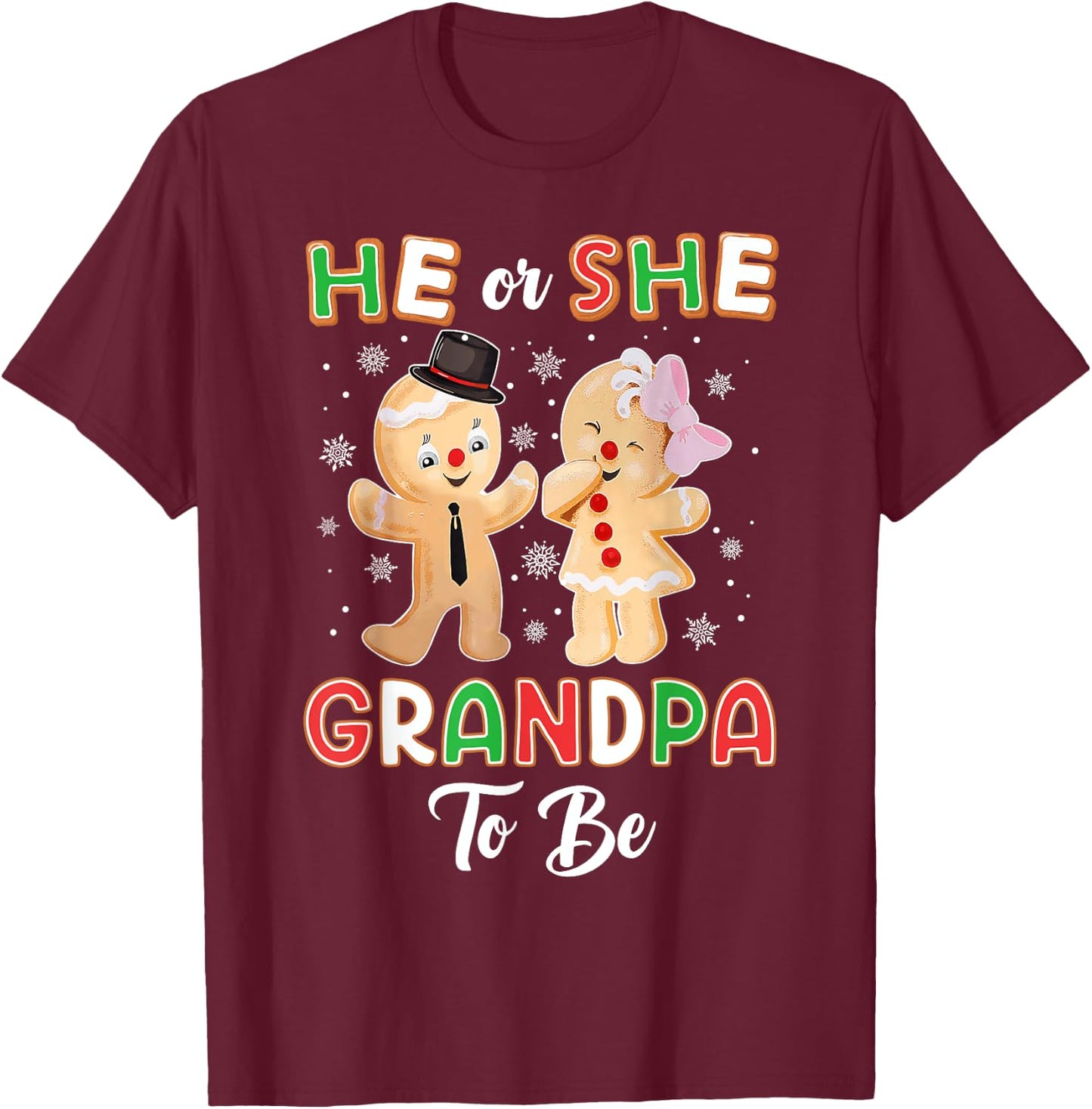 Gingerbread He or She Grandpa To Be Christmas Gender Reveal T-Shirt - T-Shirt | Maroon