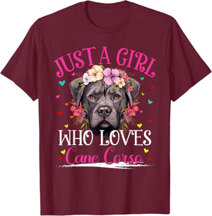 Just A Girl Who Loves Cane Corso Dog Girls T-Shirt - T-Shirt | Maroon