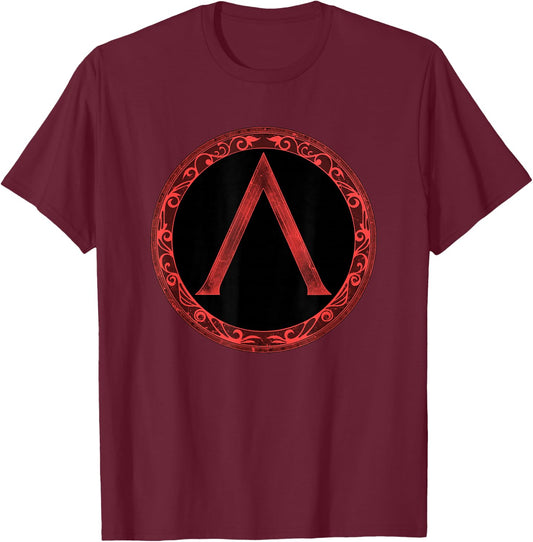 Spartan Warrior Lambda Symbol Shield T-Shirt - T-Shirt | Maroon