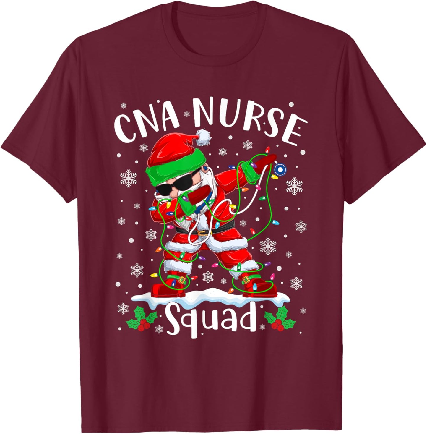 CNA Nurse Squad Christmas Dabbing Santa Nurse Xmas Pajama T-Shirt - T-Shirt | Maroon