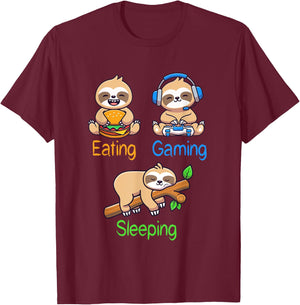 Eating Gaming Sleeping Gamer Sloth Men Kids T-Shirt - T-Shirt | Maroon