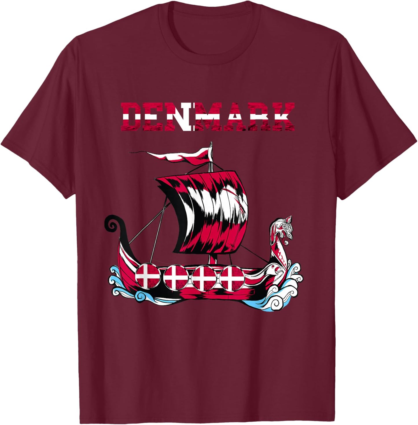 Denmark Flag Viking Ship Danes Danish Roots Dansk Denmark T-Shirt - T-Shirt | Maroon