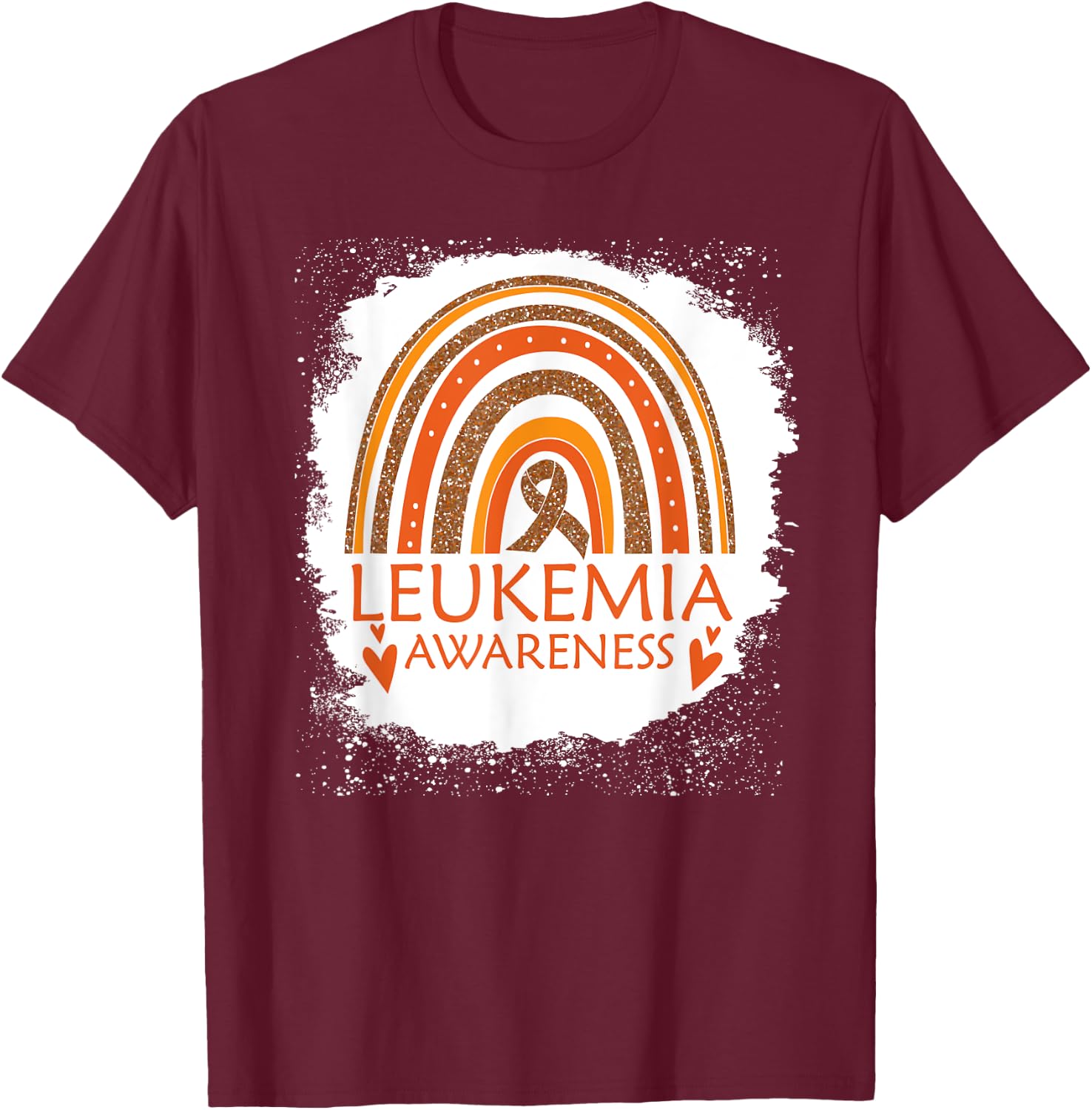 Leukemia Awareness Bleached Rainbow Orange Ribbon Men T-Shirt - T-Shirt | Maroon