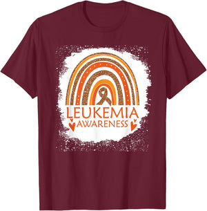 Leukemia Awareness Bleached Rainbow Orange Ribbon Men T-Shirt - T-Shirt | Maroon