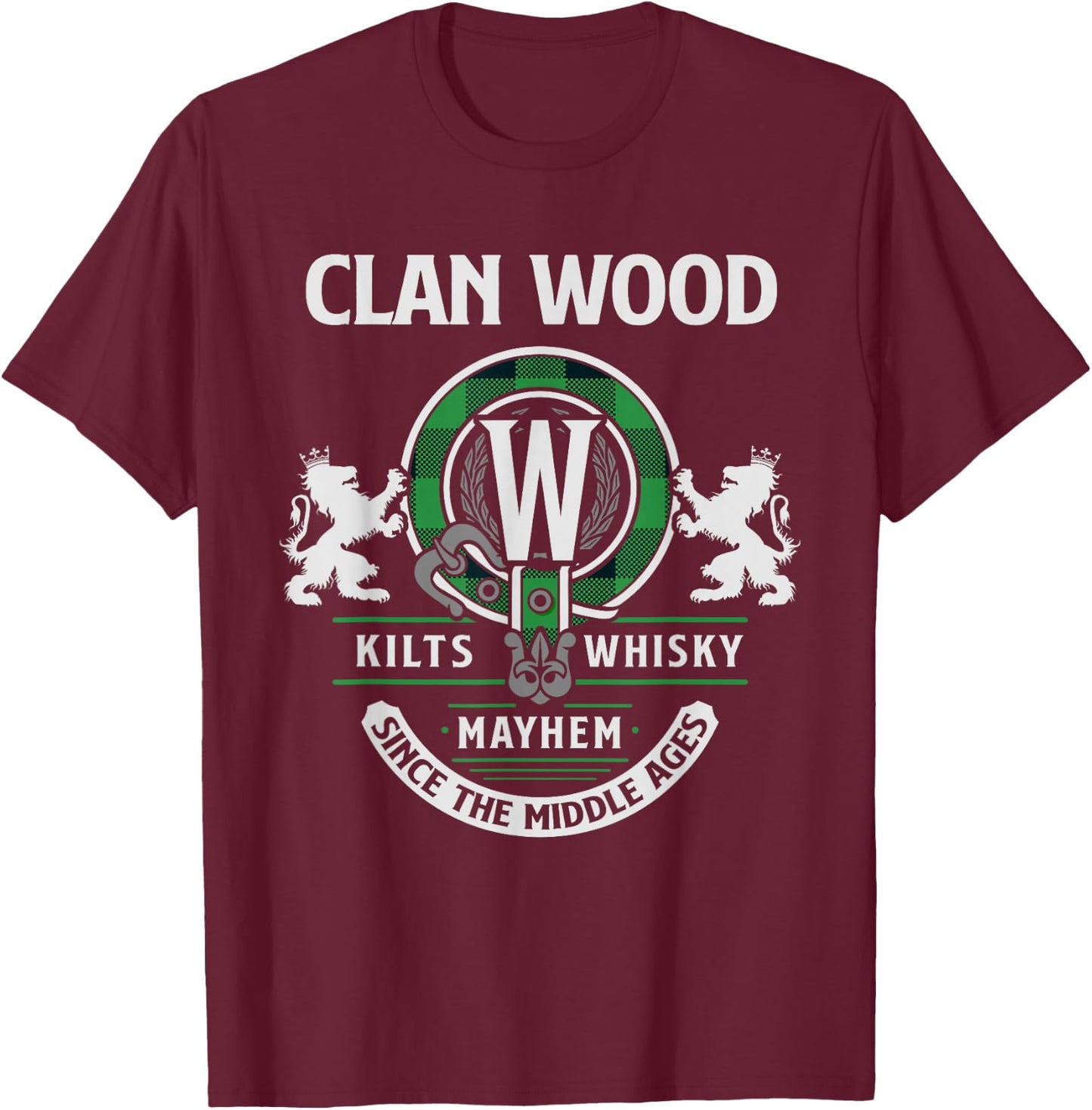 Clan Wood Scottish Surname Family Highland Games T-Shirt - T-Shirt | Maroon