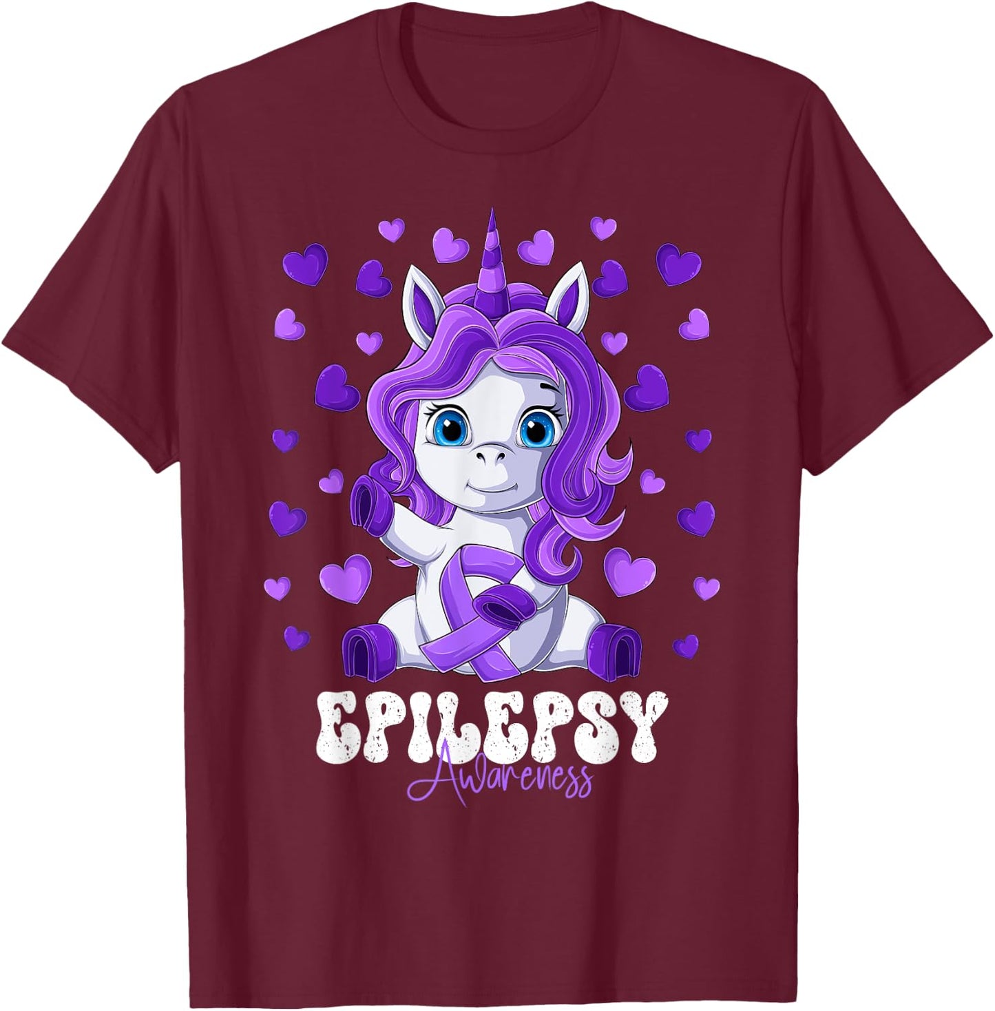 Epilepsy Awareness Month Purple Ribbon Unicorn T-Shirt - T-Shirt | Maroon
