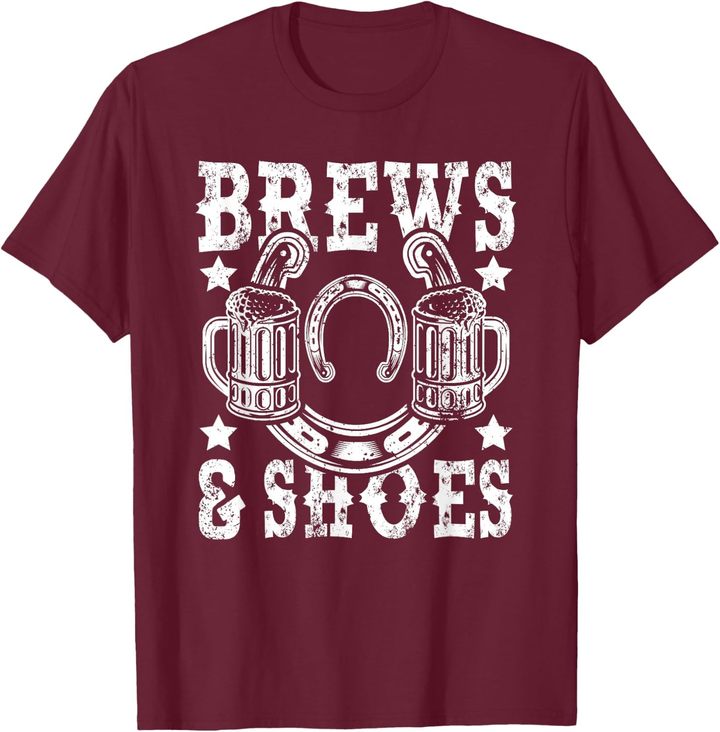 Brews and Shoes Horseshoe Pitcher T-Shirt - T-Shirt | Maroon