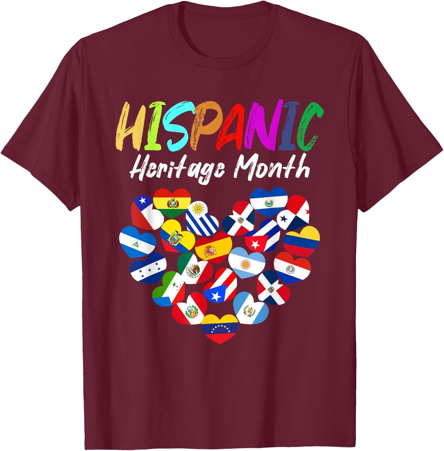 Hispanic Heritage Month All Countries Heart flags kids boys T-Shirt - T-Shirt | Maroon
