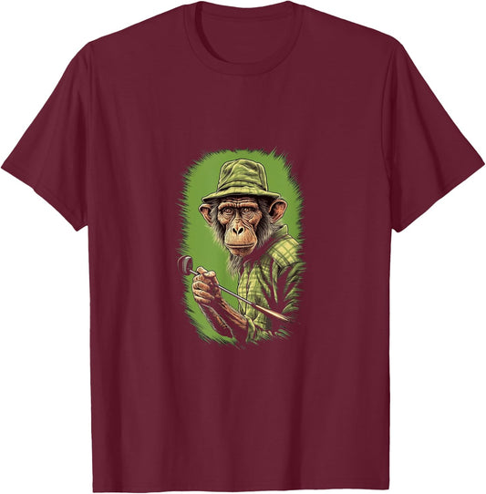 Golfer Monkey Golf Club Golf Player Golfing Ape Primate T-Shirt - T-Shirt | Maroon