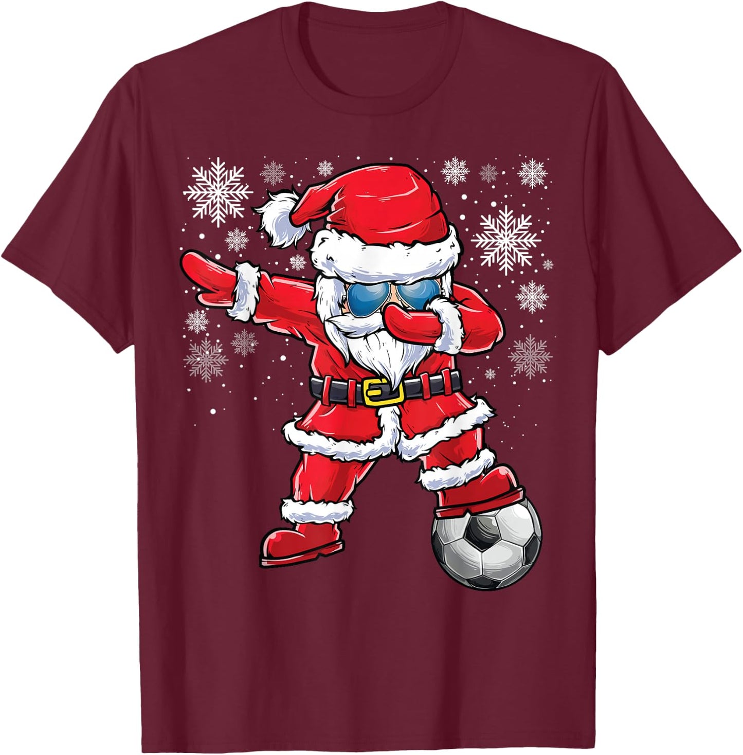 Dabbing Santa Boys Girls Funny Soccer Player Christmas T-Shirt - T-Shirt | Maroon