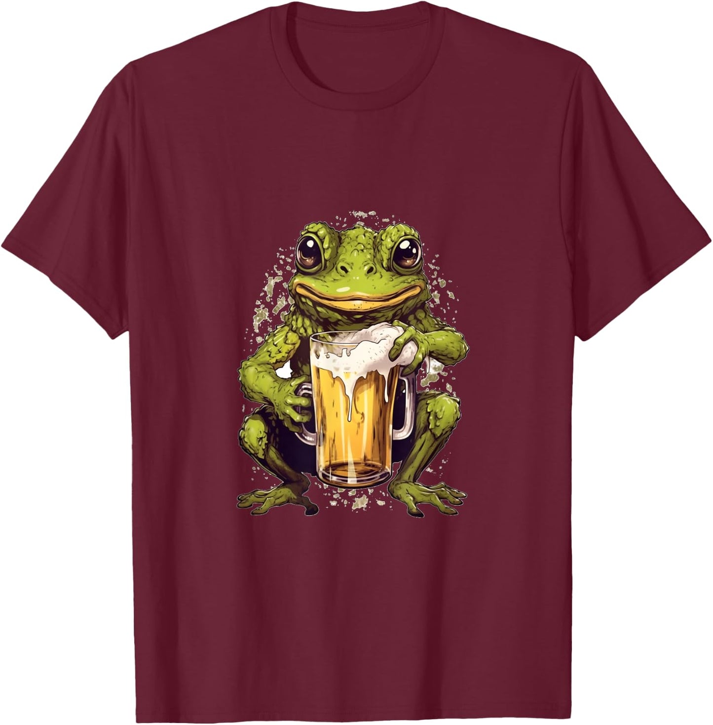 Frog Beer Drinking Funny Beer Drinker Frogs Toad Amphibian T-Shirt - T-Shirt | Maroon