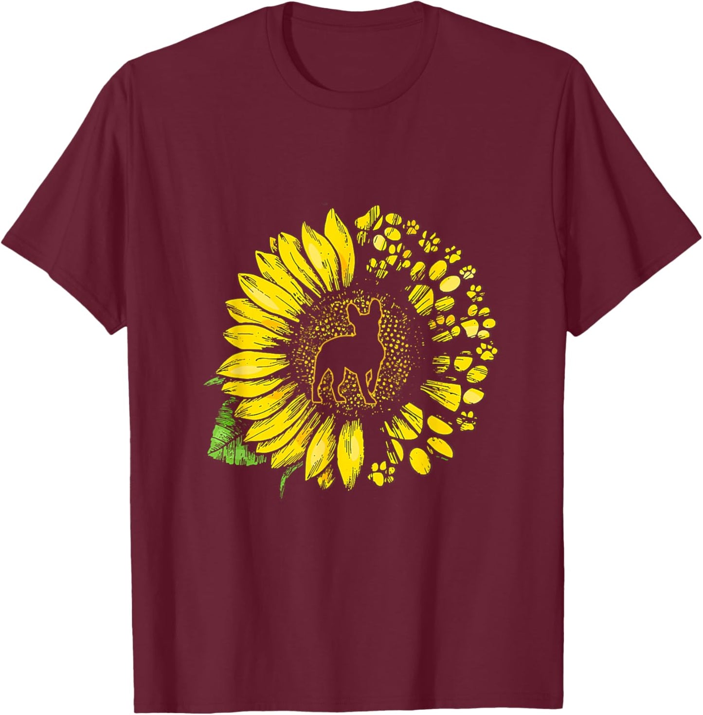 French Bulldog Sunflower With Paws Cute Dog Lover T-Shirt - T-Shirt | Maroon