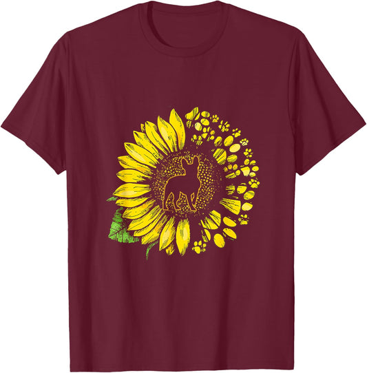 French Bulldog Sunflower With Paws Cute Dog Lover T-Shirt - T-Shirt | Maroon