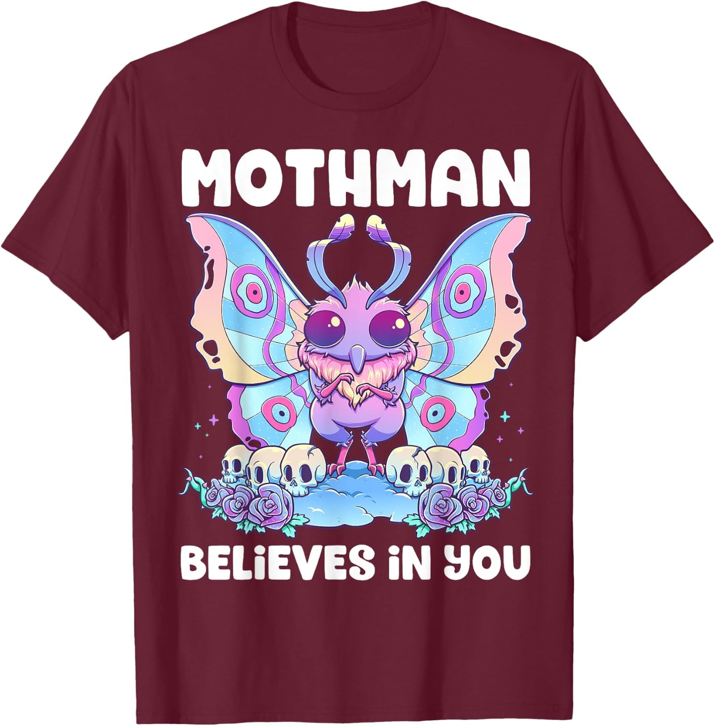 Pastel Goth Mothman Believes You Me Gothic Cryptid Wicca T-Shirt - T-Shirt | Maroon