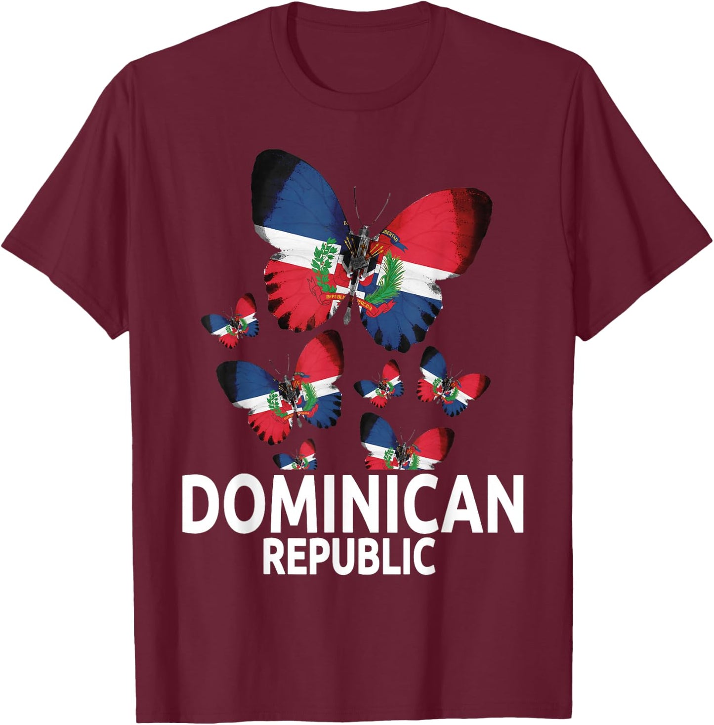 Republica Dominicana Butterfly & Dominican Flag T-Shirt - T-Shirt | Maroon