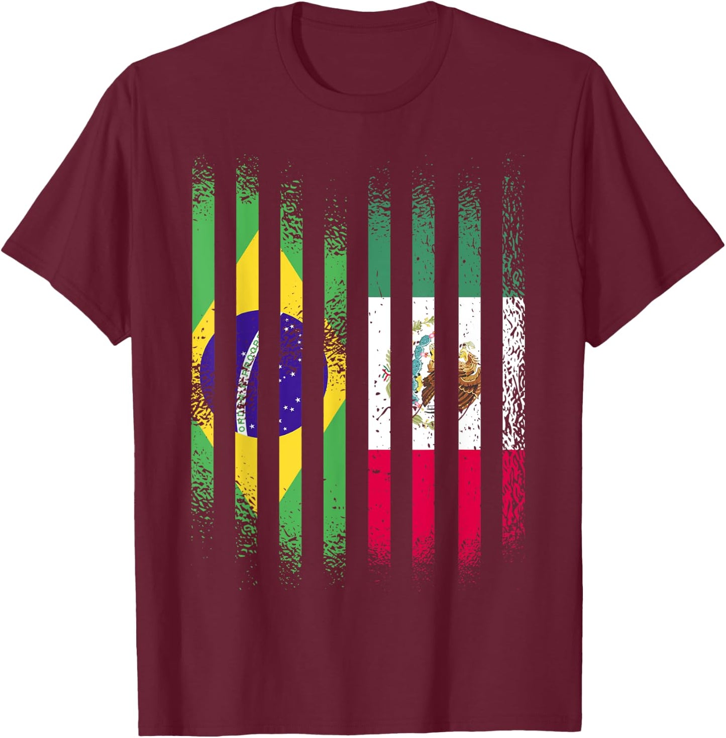 Brazil Flag Mexico Grown Country Flags Stripes T-Shirt - T-Shirt | Maroon