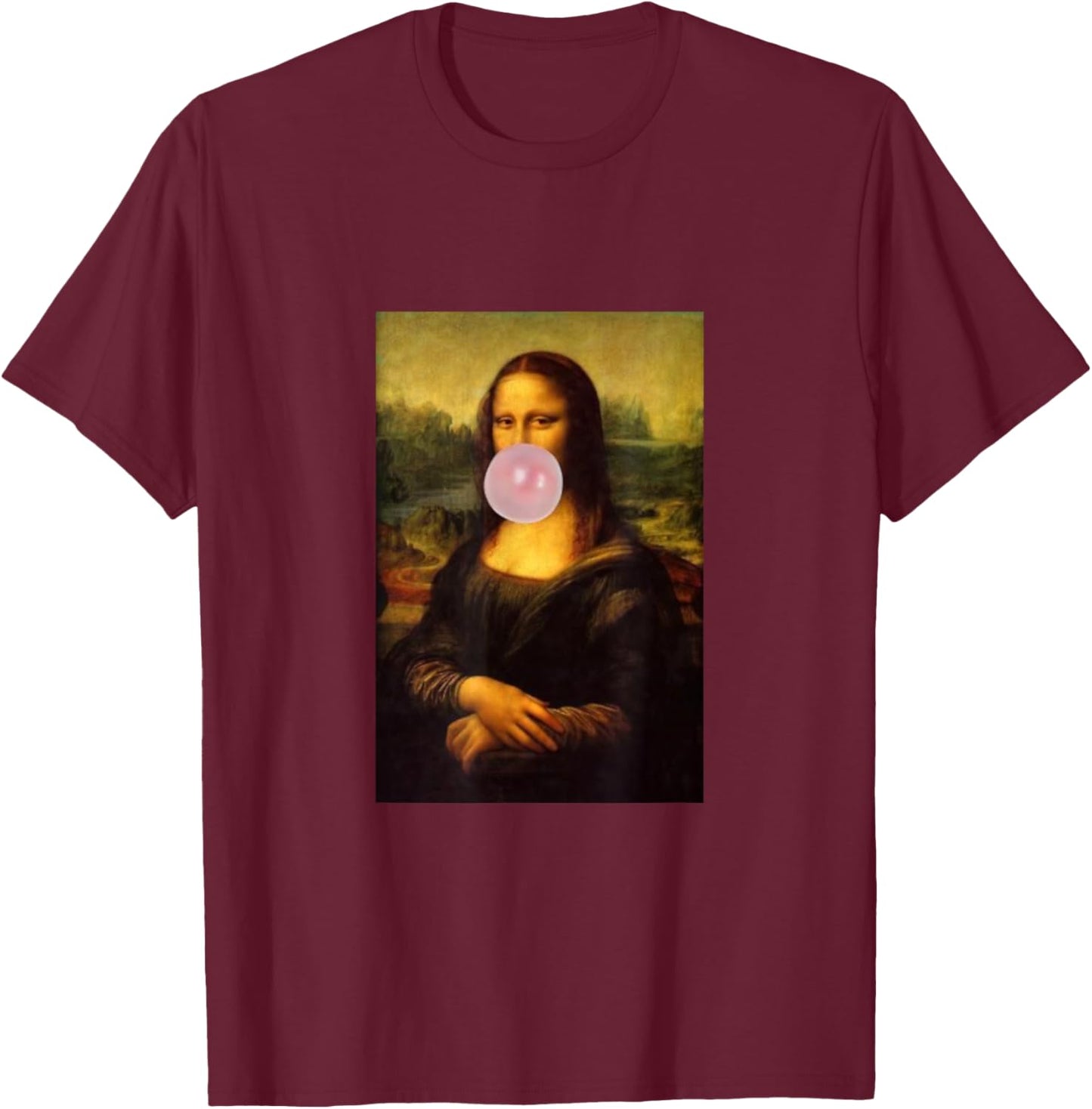 Mona Lisa with Chewing Gum Funny Mona Lisa Parody T-Shirt - T-Shirt | Maroon