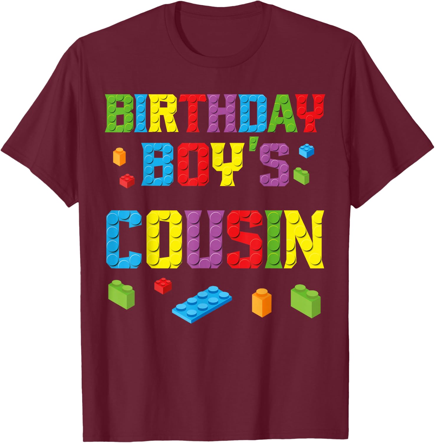 Master Builder Birthday Boy's Cousin Building Bricks Blocks T-Shirt - T-Shirt | Maroon